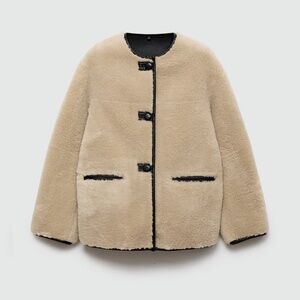 Mango Shearling Fur-Effect Coat with Appliques